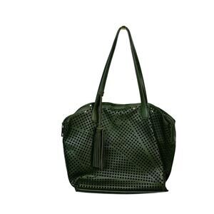 Street Level Dark Olive Green Vegan Leather Abstract Mesh Shoulder Bag